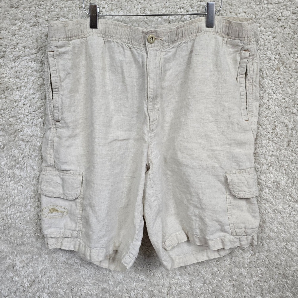 Tommy Bahama Relax Shorts Mens Large Beige‎ 100% Linen Cargo Beach Resort Wear